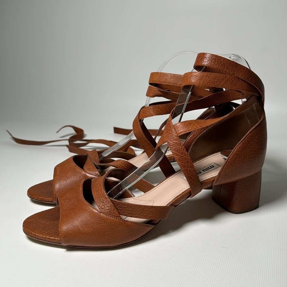 Miu Miu Ankle Wrap Heeled Sandals - sz 39.5
